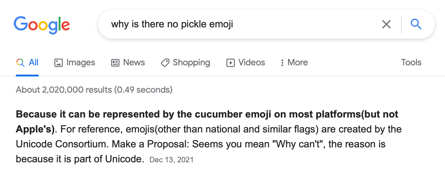 Why is there no pickle emoji?